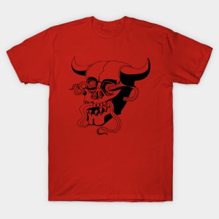 Demon Skull with Three Tongues Metal Tattoo Lineart T-Shirt